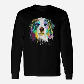 Splash Art Australian Shepherd Dog Aussie Long Sleeve T-Shirt - Seseable