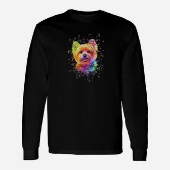 Splash Art Yorkie Dog Lover Men Women Yorkshire Terrier Long Sleeve T-Shirt - Seseable