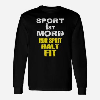 Sport ist Mord nur Sprit hält fit Langarmshirts, Lustiges Sport-Motiv in Schwarz - Seseable