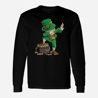 St Patricks Day Dabbing Leprechaun Boys Men Dab Long Sleeve T-Shirt | Seseable CA