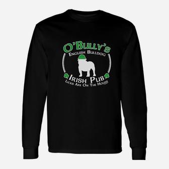 St Patricks Day Dog English Bulldog Irish Pub Long Sleeve T-Shirt - Seseable