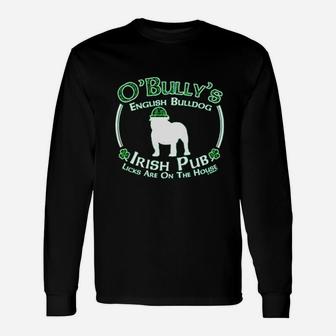 St Patricks Day Dog English Bulldog Irish Pub Sign Long Sleeve T-Shirt - Seseable