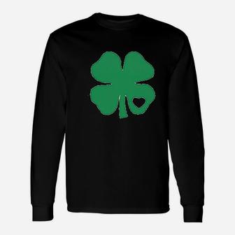St Patricks Day Women Irish Shamrock Green Clover Heart Long Sleeve T-Shirt - Seseable