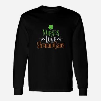 St Patricks Day Nurse Love Shenanigans Long Sleeve T-Shirt - Seseable
