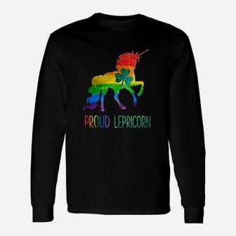 St Patricks Day Proud Lepricorn Lgbt Unicorn Irish Long Sleeve T-Shirt - Seseable