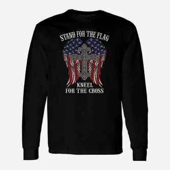 Stand For The Flag Kneel For The Cross Patriot Political Long Sleeve T-Shirt - Seseable
