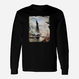 Statue Of Liberty Crown Torch Vintage Usa Imigrant Long Sleeve T-Shirt - Seseable