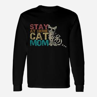 Stay At Home Cat Mom Retro Vintage Cat Long Sleeve T-Shirt - Seseable