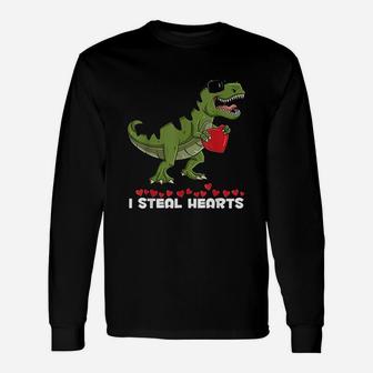 I Steal Hearts Rex Valentines Day Boys Girls Long Sleeve T-Shirt - Seseable