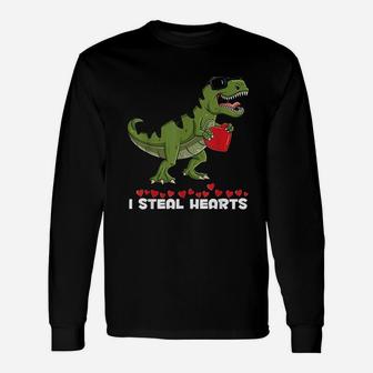 I Steal Hearts Rex Valentines Day Long Sleeve T-Shirt - Seseable