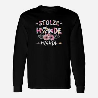 Stolze Hunde-Mama Damen Langarmshirts mit Blumen, Schwarzes Tee - Seseable