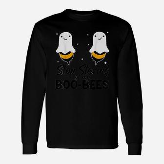 Stop Staring At My Boobees Long Sleeve T-Shirt - Seseable