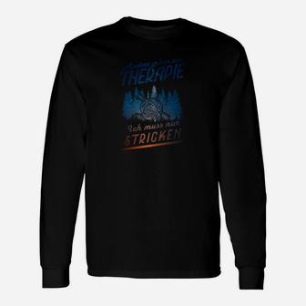 Strick-Therapie Schwarzes Langarmshirts mit Wollknäuel-Grafik, Lustiger Spruch - Seseable