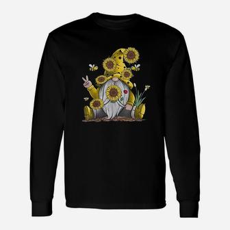 Sunflower Gnome With Bee Hippie Gnome Long Sleeve T-Shirt - Seseable
