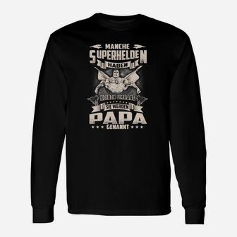 Superhelden Papa Langarmshirts Schwarz, Herren Lustiges Tee - Seseable