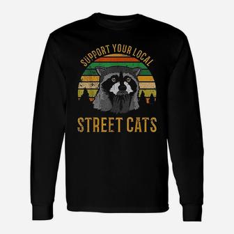 Support Your Local Street Cats Raccoon Sunset Long Sleeve T-Shirt - Seseable