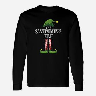 Swimming Elf Matching Group Christmas Party Long Sleeve T-Shirt - Seseable