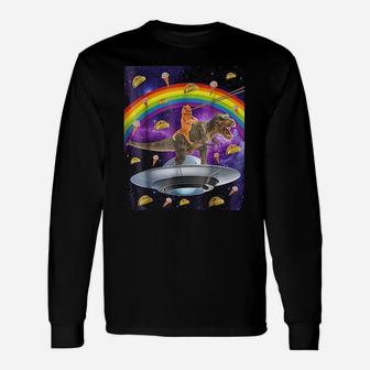 Taco Kitty Rainbow Laser Eye Rex Riding Space Cat Long Sleeve T-Shirt - Seseable