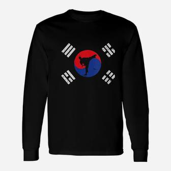 Taekwondo South Korea Flag Vintage Korean Martial Arts Long Sleeve T-Shirt - Seseable