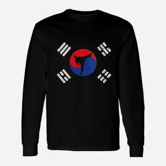 Taekwondo South Korea Flag Vintage Korean Martial Arts Long Sleeve T-Shirt - Seseable