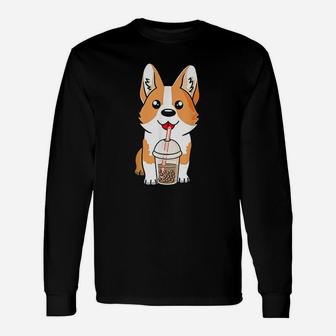 Tea Corgi Dog Puppy Lover Kawaii Japanese Anime Long Sleeve T-Shirt - Seseable