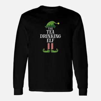 Tea Drinking Elf Matching Group Christmas Party Long Sleeve T-Shirt - Seseable