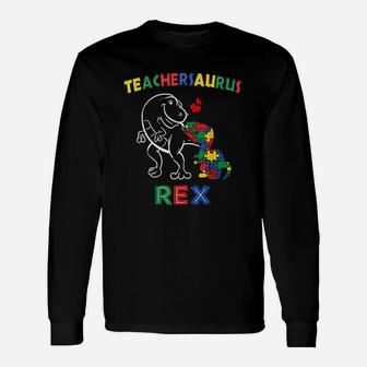 Teacher Dinosaur Teachersaurus Rex Awareness Day Long Sleeve T-Shirt - Seseable
