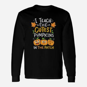 Teacher Halloween Pre-k Teacher Kindergarten Cutest Pumpkins Long Sleeve T-Shirt - Seseable