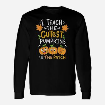 Teacher Halloween Prek Teacher Kindergarten Cutest Pumpkins Long Sleeve T-Shirt - Seseable