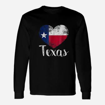 Texas United States Vintage State Flag In Heart Long Sleeve T-Shirt - Seseable