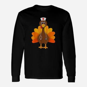 Thanksgiving Turkey Nurse Holiday Nursing Long Sleeve T-Shirt - Seseable