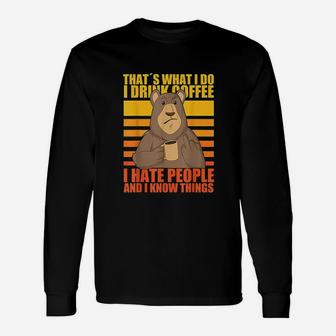 That's What I Do I Drink Coffee I Hate People Vintage Long Sleeve T-Shirt - Seseable