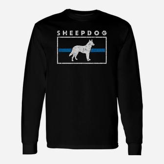 Thin Blue Line Sheepdog Police Officer German Shepherd Long Sleeve T-Shirt - Seseable