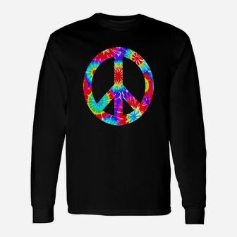 Tie Dye Flower Peace Sign Shirt Hippy 60s 70s Costume Long Sleeve T-Shirt - Seseable