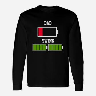 Tired Dad Low Battery Twin Father Fathers Day Xmas Long Sleeve T-Shirt - Seseable