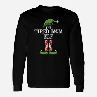 Tired Mom Elf Matching Group Christmas Party Pajama Long Sleeve T-Shirt - Seseable