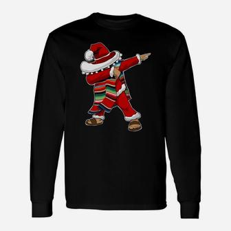 Top Christmas Sombrero Dabbing Mexican Poncho Santa Sweater Long Sleeve T-Shirt - Seseable