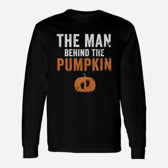 Top Expecting The Man Behind The Pumpkin Halloween New Dad Shirt Long Sleeve T-Shirt - Seseable