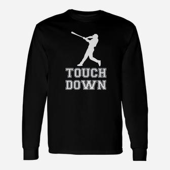 Touch Down Mocking Baseball Player Football Long Sleeve T-Shirt - Seseable