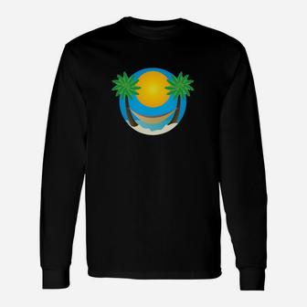 Tropisches Sonnenuntergang Palmen Herren Langarmshirts, Sommer Strand Design - Seseable