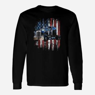 Trucker American Flag Truck Driver Truck Driver Long Sleeve T-Shirt - Seseable