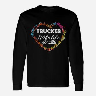 Trucker Wife Life With Trucker Heart Symbol Costume Long Sleeve T-Shirt - Seseable