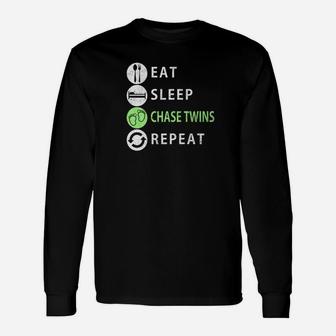 Twin Dad Eat Sleep Chase Twins Fathers Day Long Sleeve T-Shirt - Seseable