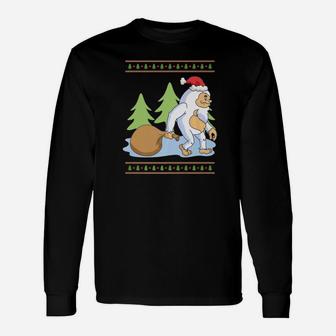 Ugly Christmas Believe Santa Bigfoot Long Sleeve T-Shirt - Seseable