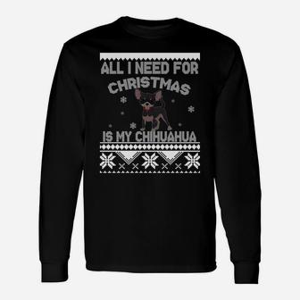 Ugly Christmas Sweater Chihuahua Dog Long Sleeve T-Shirt - Seseable