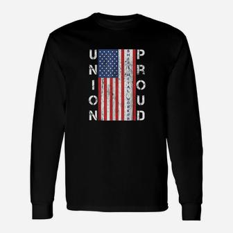 Union Proud American Flag Sheet Metal Worker Long Sleeve T-Shirt - Seseable