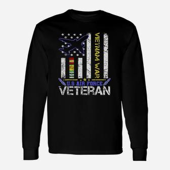 Us Air Force Vietnam Veteran Military Veteran Us Flag Long Sleeve T-Shirt - Seseable