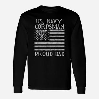 Us Navy Corpsman Proud Dad Awesome Long Sleeve T-Shirt - Seseable