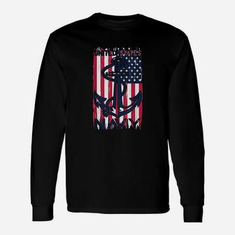 Us Navy Flag With Anchor For Navy Veterans And Soldiers Long Sleeve T-Shirt - Seseable