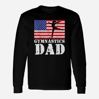 Usa American Distressed Flag Gymnastics Dad Long Sleeve T-Shirt - Seseable